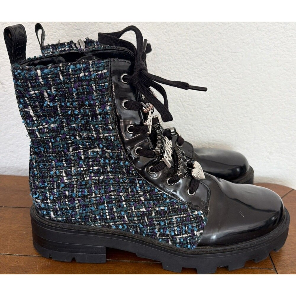 KARL LAGERFELD PARIS Women’s Tweed Combat Boots Size 8.5